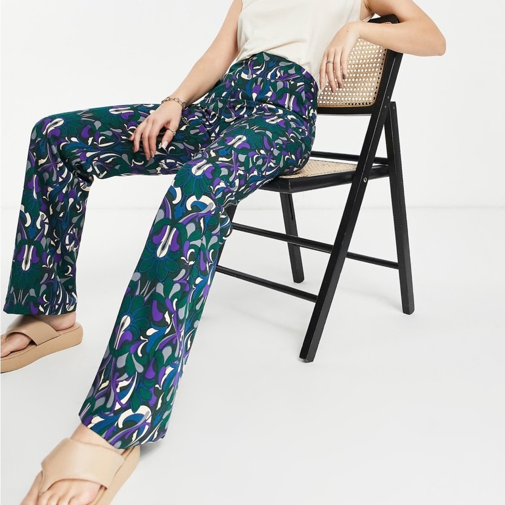 MNG Mango Pantalon 312 Hailey Straight Leg Trouser Pants in 70s Retro Print Sz 8 - Picture 3 of 14